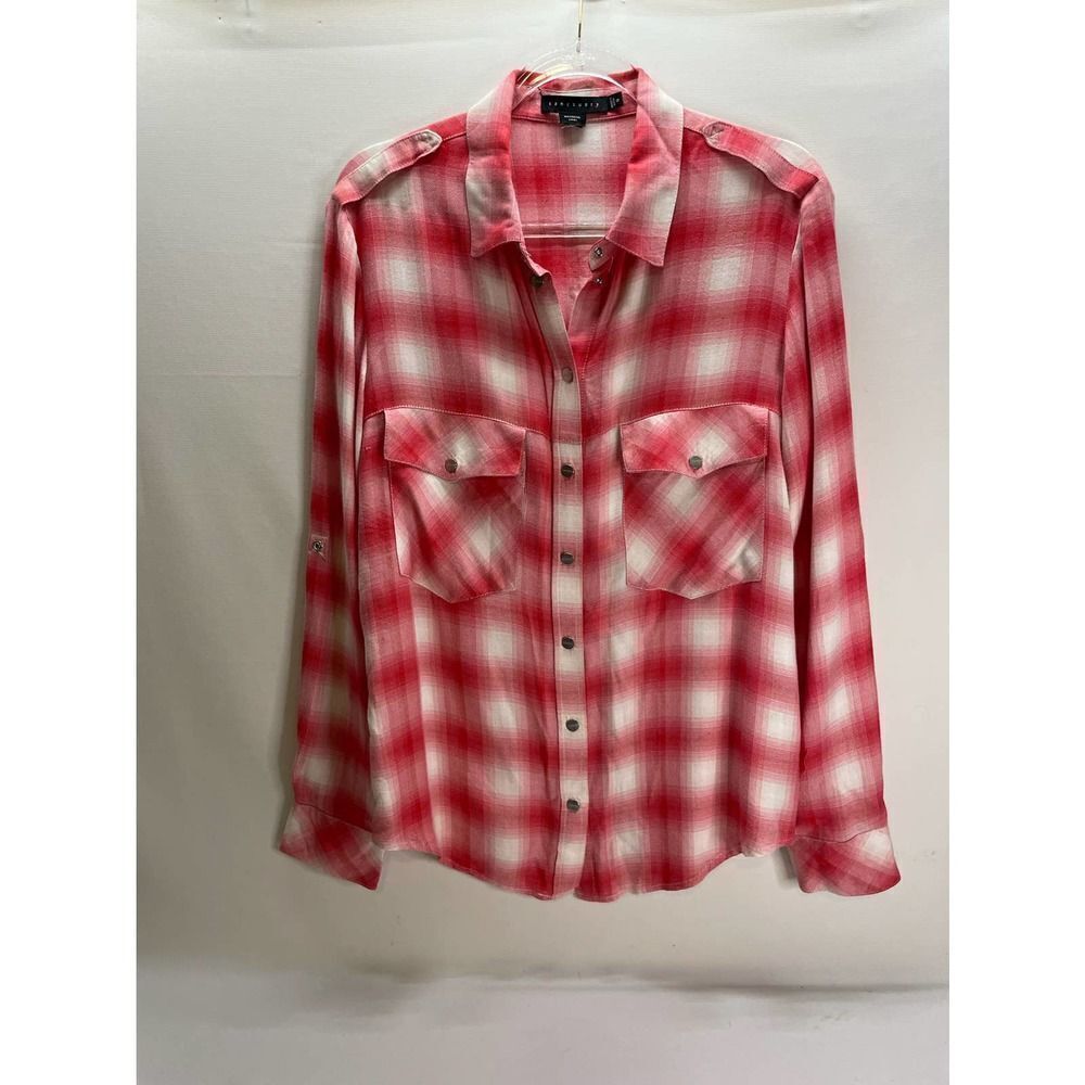Sanctuary Boyfriend Shirt Women's Small Pink Plaid Loose fit Long Sleeve Top